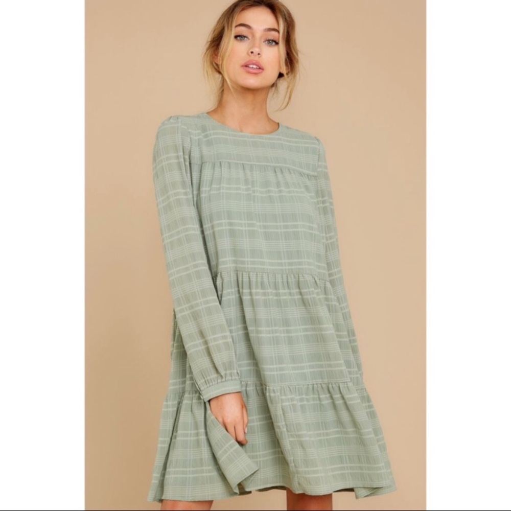 Storia Sage Green Print Babydoll Swing Dress